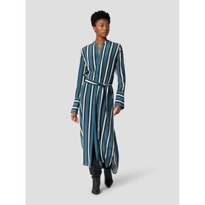 Equipment Connell Blue Striped Long Sleeve Belted Silk Shirt Dress Size Small